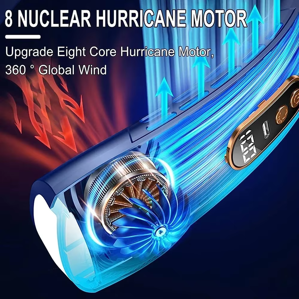 2025 Mini Hanging Neck Fan Portable Bladeless Neck Fan Air Cooler Digital Display Rechargeable Air Conditioner Neck Ventilator